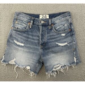 Free People We The Free Denim Cutoff Shorts Women Size 24 Button Fly Distressed